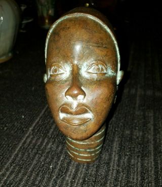 Vintage African Art Benin Bronze Head