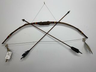 Hand Crafted Native American Indian Bow And Arrows With Makers Census