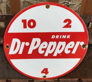 Vintage Drink Dr Pepper 10 2 4 Porcelain Enamel Metal Soda Gasoline Oil Sign