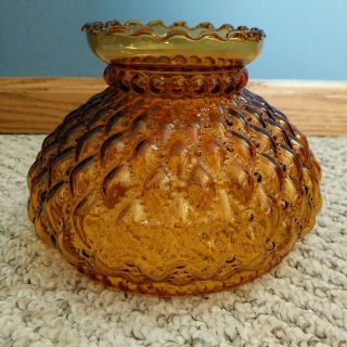 Vintage 6 - 1/2 To 7” Fitter Gwtw Amber Quilted Glass Hurricane Oil Lamp Shade