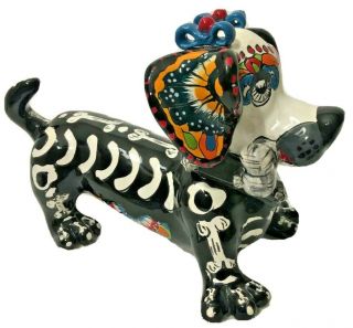 Mexican Pottery Animal Talavera Dog Figure Dachshund Day Of The Dead Folk Art