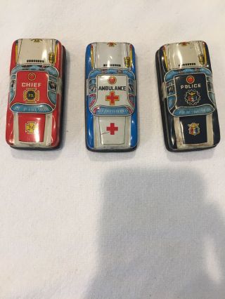 Vintage Linemar Tn Japan Tin Litho 3car Bundle Police Ambulance Fire Chief