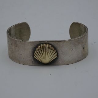 A Vintage Pierre Cardin Design Sterling Silver,  14k Gold Bracelet.  Half Shell