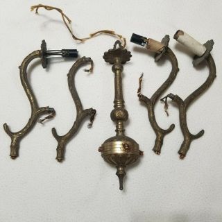 Vintage Brass Chandelier Parts - 4 Arms,  Center Rodpieces,  Finials,  Hanger