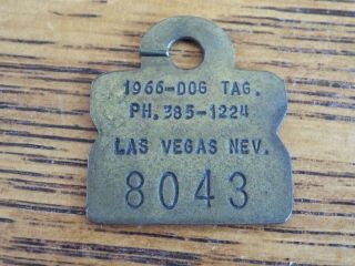 Vintage 1966 Dog Tag Las Vegas Nv Pet License Brass
