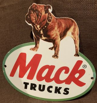 Vintage Style Mack Trucks Bulldog Porcelain Sign Gas And Oil