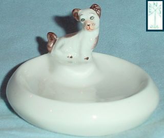 Vintage Porcelain Pug Dog On White Pin Dish,  Ashtray Karl Ens Volkstedt Germany