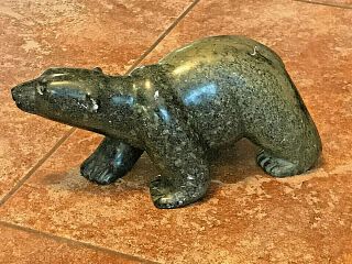 Inuit Polar Bear Stone Carving By Michael Harrison Inuvik,  N.  W.  Territories 2003