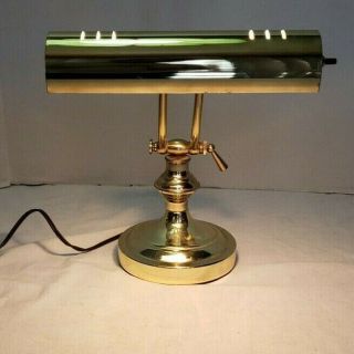 Vintage Polished Brass Bankers Desk Lamp With Articulating Neck