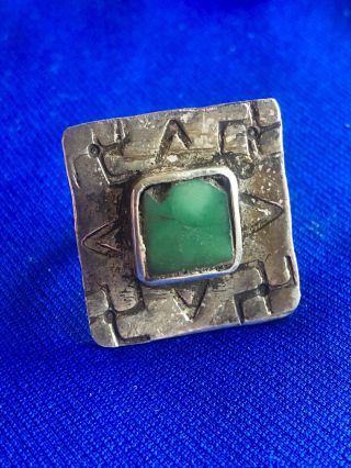 Old Pawn Ingot Hammered Coin Silver Navajo Indian Ring Whirling Logs & Turquoise