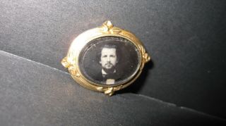 1800’s Vintage Mourning Pin W Photo 10 Kt