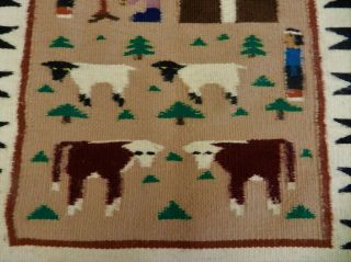 COLORFUL HANDWOVEN WOOL NAVAJ0 PICTORIAL RUG WALL HANGING DAILY VILLAGE LIFE 3