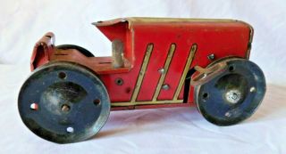 Antique Red Marx Metal Tin Litho Tractor Toy Wind Up 2 Vehicle Truck