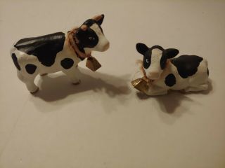 Holstein Cow Figurines Plaster With Metal Bells Initialled By The Maker " Rs "