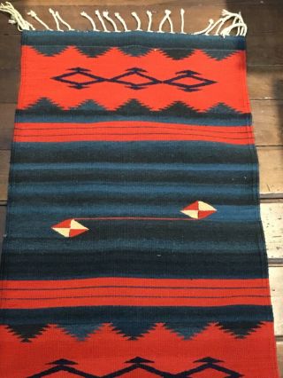Vintage Hand Woven Wool ZAPOTEC INDIAN Rug Tag Folkways Of Taos Made In Oaxaca 2