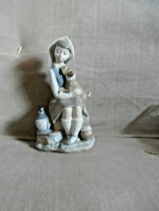 Large Vintage Lladro Girl With Lantern & Puppy Dog Porcelain Figurine