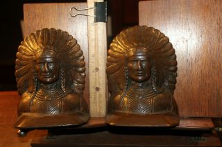 Powerful Chief Bronze Finish Bookends Book End Native American Indian Cast Iron