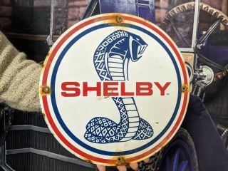Old Vintage Ford Shelby Mustang Porcelain Dealer Sign Car Truck Suv Gas & Oil