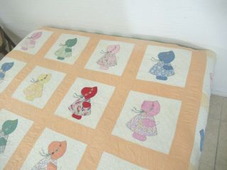 Vintage Feed Sack Hand Sewn SUNBONNET SUE Quilt; 87 