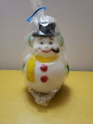 Snowman Musical Roly Poly 1960 Vintage Hard Plastic Nos Toy Christmas