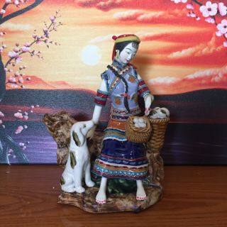 Shiwan Chinese Ceramic Lady Figurine / Porcelain Figurine - Fishing
