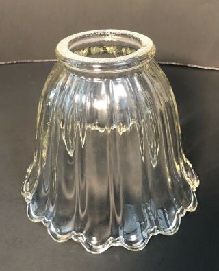 Vintage Art Deco Clear Glass Lamp Light Shade Ribbed & Ruffled 4” 2” Fitter