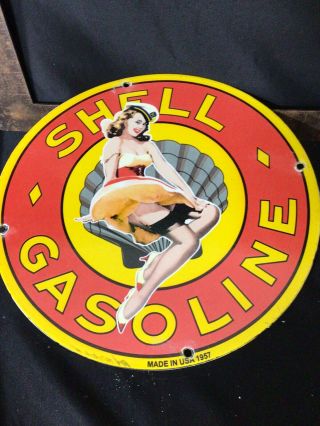 Vintage Porcelain Shell Gas And Oil Sign Pinup Gas Station Gas Oil Gas Pump