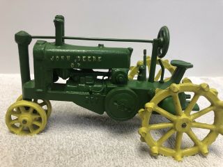 Cast Iron John Deere Toy Tractor Green With Yellow Wheels