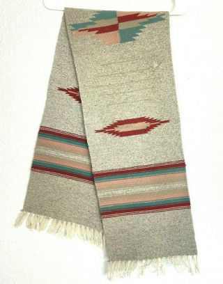 Ortegas Wool Hand Woven 60 X 11 Aztec Chimayo Mexico Table Runner Blanket