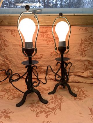 Small Wrought Iron Black Electric Table Lamps 15.  5” Tall