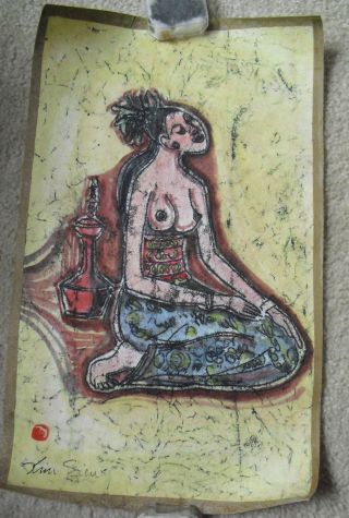 Vintage Signed Asian Painting Of Nude Woman Look