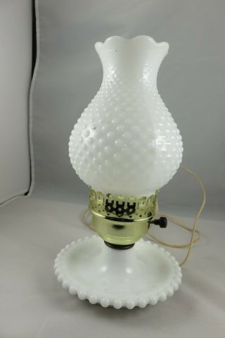 Vintage White Hobnail Milk Glass Hurricane Lamp,  Ruffled Chimney