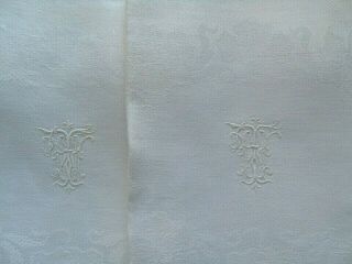 French set of 6 white cotton table linens damask monogram vintage 3