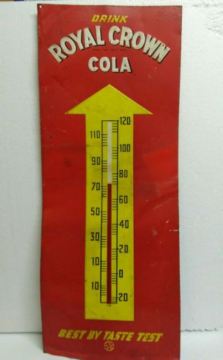 Vtg Embossed Drink Royal Crown Cola Rc Cola Tin Thermometer Sign Marked As 139