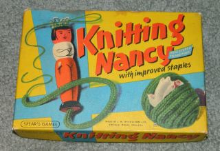 Vintage 1970’s Wooden Painted Knitting Nancy By Spears Games