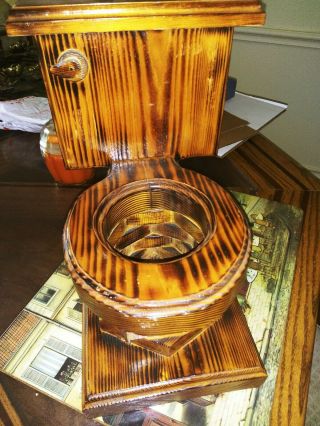 Vintage Handmade Novelty Solid Wooden Toilet 12 " Tall Mancave Or Bathroom Caddy