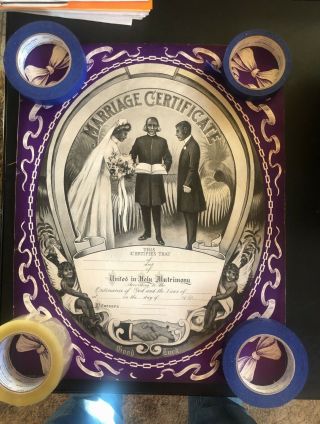 Black American One Of A Kind Incredible Large Marriage Certificate,  Dated 1910