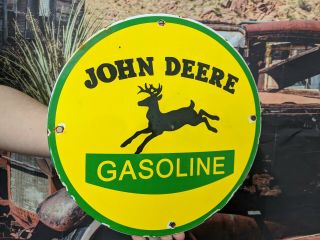 Old Vintage John Deere Gasoline Motor Oil Porcelain Gas Pump Sign Station