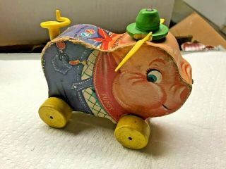 Vintage Pudgy Pig Fisher Price 478 Wooden Toy - Classic Pull Toy - Great For Kids