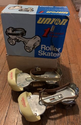 Vintage Union Hardware Co Metal Roller Skates Adjustable Leather Strap Usa No 1