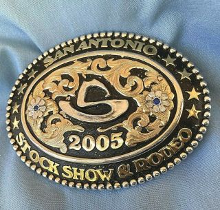 San Antonio Texas Stock Show & Rodeo Trophy Buckle ☆ 2005 Hy - O - Silver 16 Of 100