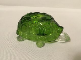 Vintage L.  E.  Smith 2 Piece Green Glass Turtle Fairy Lamp/light Candle Holder
