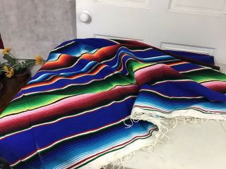 MEXICAN Wool Blanket Style Stripes Bright Colors Native Serape 2