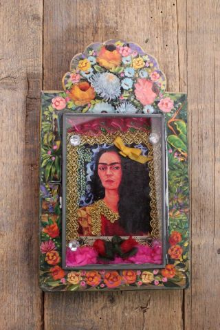 On Hold For Ed Two Tin Retablos Of Frida Kahlo Hand Painted Mexican Folk Art