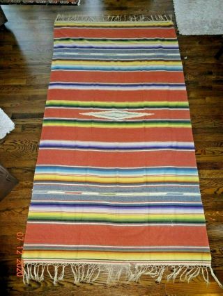 Vintage Mexican 84  X 46 " Fine Wool Weaving Rug Blanket