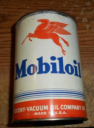 Vintage Socony - Vacuum Oil Company Mobiloil Motor Oil One Quart Can/full