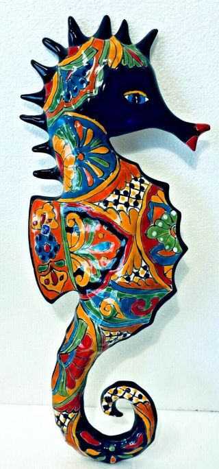 Talavera Seahorse Wall Fish Folk Art Mexican Pottery Large 20 " Nautical Figure