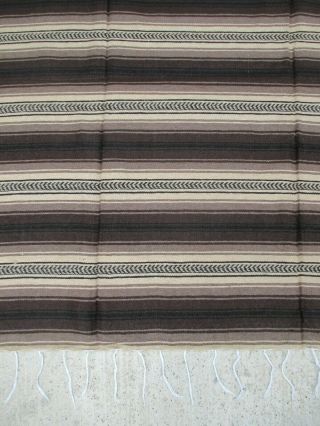 Mexican Woven Textile Zarape Serape Blanket Rare Brown Tan Cotton X Lg 82x60 3