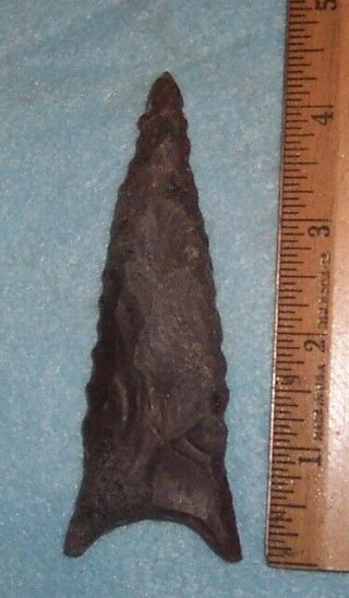 L9 Large Authentic Indian 4 - 5/16 " Spear Point Clovis Arrowhead Relic Artifact