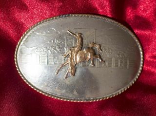 Comstock Silversmiths German Silver Cowboy Bucking Bronco Belt Buckle 4 - 1/2 X 3